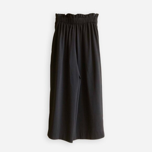 ZARA High Rise Wide Leg Cropped Pants XS Black Tie Waist Elastic Back - Picture 3 of 10